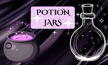 Potion Jars title with a bubbling cauldron and a bottle