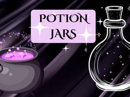Potion Jars title with a bubbling cauldron and a bottle