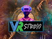 The Penticton VR Studio Logo and a person wearing a VR headset set over the Penticton Reads 2025 graphics