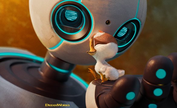 Image of DVD cover for the Wild Robot Movie by Dreamworks. The image is a robot holding a small bird.